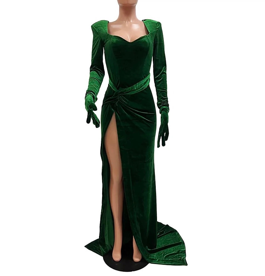 Velvet Slash Neck Gown