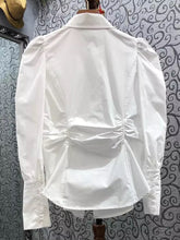 Load image into Gallery viewer, White Patchwork Lapel Pearl Blouse