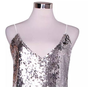 Silver Sequined Strap Dress
