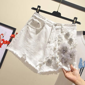 Flowers Embroidery Denim Shorts