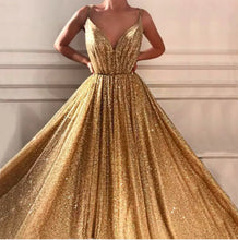 Charger l&#39;image dans la galerie, Gold Glitter Evening Gown