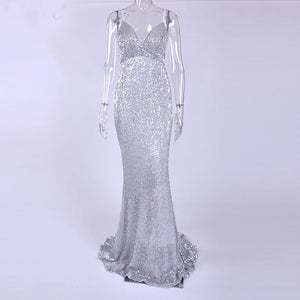 Sequined Stretch Backless Evening Dress