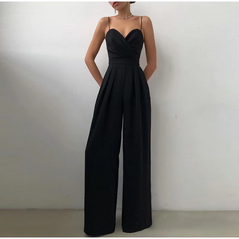 Sling Backless Slim Waist Wide Leg Rompers