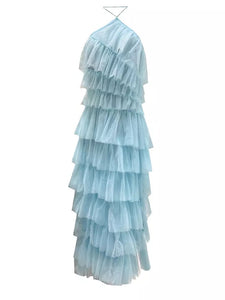 Tulle Halter Tiered Pleated Layered Dress