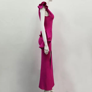 Rose Red Lace Bow Long Maxi Bandage Dress