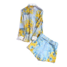 Charger l&#39;image dans la galerie, Lapel Ruffle Shirt Print Shorts Set