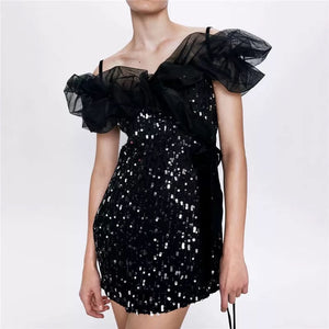 Sequins Shiny Patchwrok Wrap Mini Dress