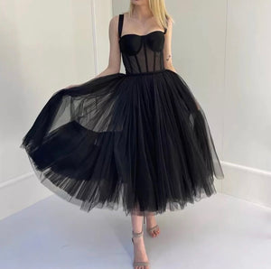 Black Tulle Tea Length Dress