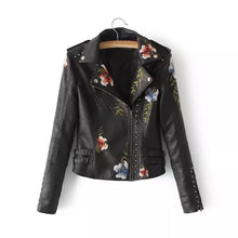 Load image into Gallery viewer, Floral Embroidery Faux Leather Jacket