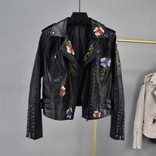 Load image into Gallery viewer, Floral Embroidery Faux Leather Jacket