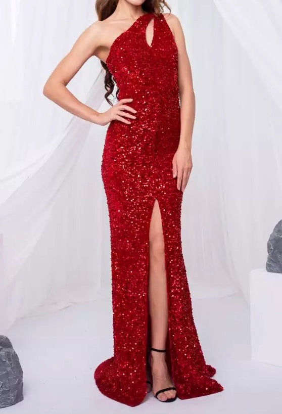 Cut Out Sequins Stretch Mermaid Gown