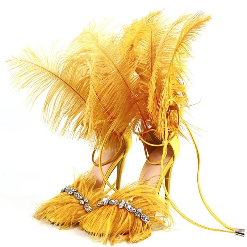 Crystal Tassels Feather Sandals