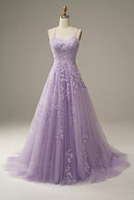 Charger l&#39;image dans la galerie, Lilac Lace Spaghetti Straps Prom Dress