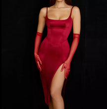 Load image into Gallery viewer, Rose Satin Bodycon Midi Dress