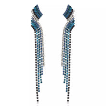 Load image into Gallery viewer, Blue Tassel Drop Earrings