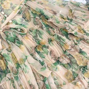 Flora Print  Pleated Chiffon Dress