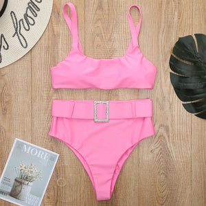 Belted Solid Colour Bikini Set