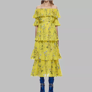 Flower Ruffle Multi Layer Dress