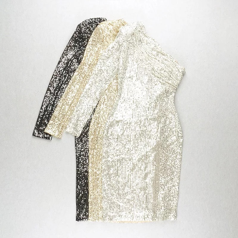 One Shoulder Mesh Sequins Dress