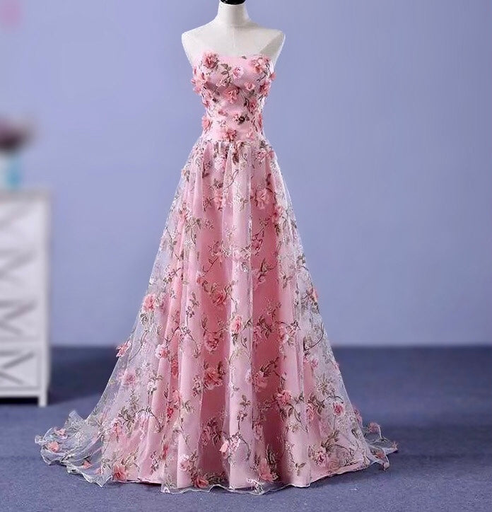 Appliqués Flower Lace Up Prom Dress