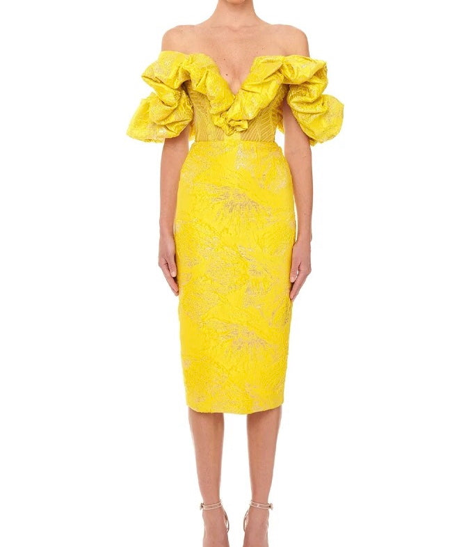 Ruffles Jacquard Elegant Dress