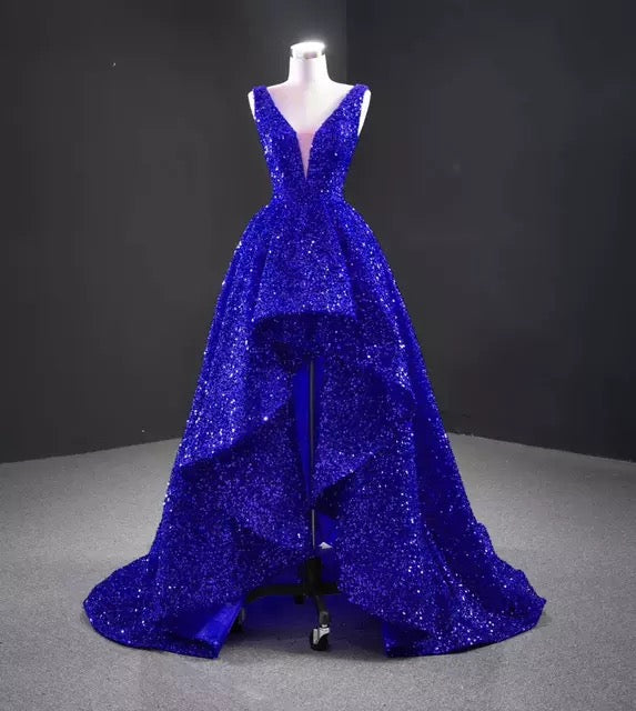 Red Sequins High Low Gown