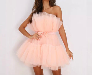 Strapless Tulle Layers Mini Mesh Dress