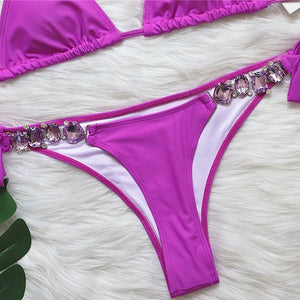 Big Rhinestone Straps Bikini Set