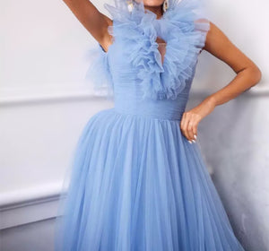 Tulle Ruffles A Line Pleated Prom Dress