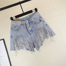Load image into Gallery viewer, Tassel High Waist Denim Shorts