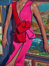 Load image into Gallery viewer, Rose Red MeshInsert Bandage Dress