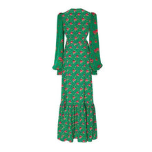 Load image into Gallery viewer, Green Long Vintage Lantern Sleeve Maxi Dress