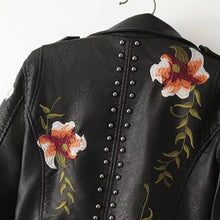 Load image into Gallery viewer, Floral Embroidery Faux Leather Jacket