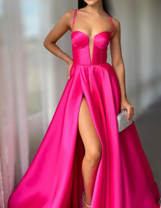 A-line Satin High Slit Prom Gown