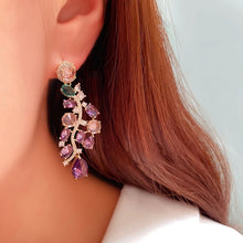 Load image into Gallery viewer, Purple Crystal Grapes Drop Earings
