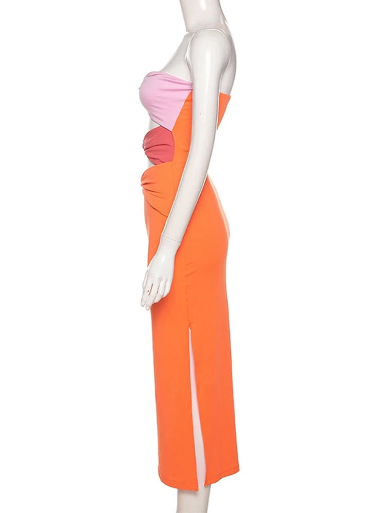 Orange Hollow Out Dress