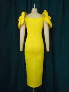 Yellow Flower Wedding Guest Dress