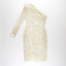 Load image into Gallery viewer, One Shoulder Mesh Sequins Dress