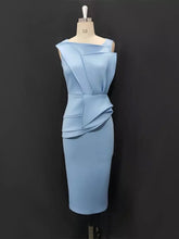 Load image into Gallery viewer, Blue Peplum Ruffles Dress