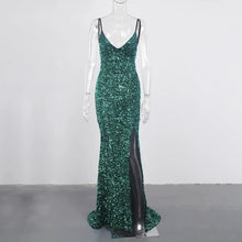 Load image into Gallery viewer, Sequin Stretch Backless Slit Dress