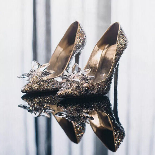 Silver Rhinestone Cinderella Pumps