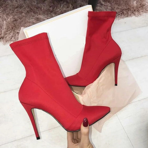 Silk Sock Stretch Stiletto Ankle Boots