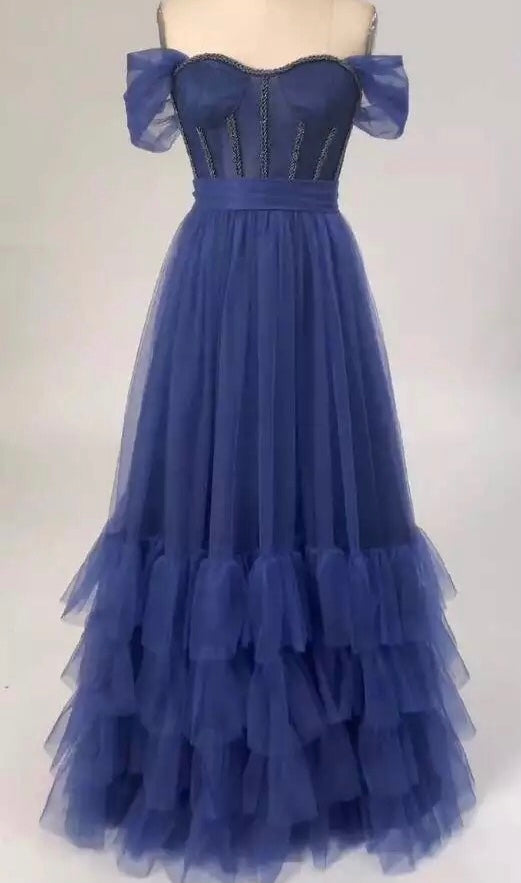 Bow Back Long Tulle Prom Dress