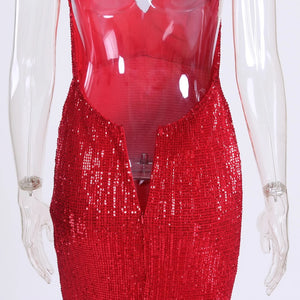 Sequined Stretch Backless Evening Dress