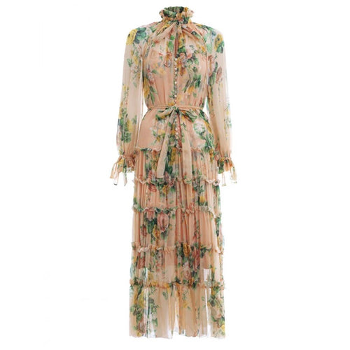 Flora Print  Pleated Chiffon Dress