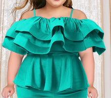 Charger l&#39;image dans la galerie, Green Ruffles Peplum Spaghetti Top