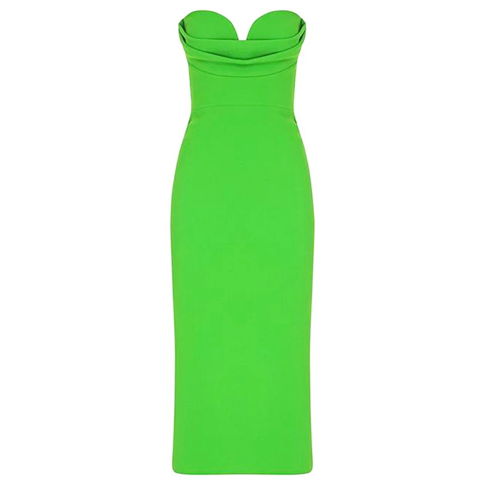 Green Mid Calf Bodycon Bandage dress