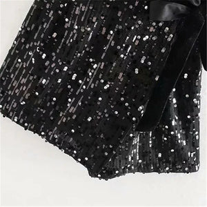 Sequins Shiny Patchwrok Wrap Mini Dress