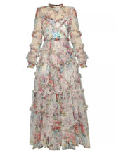 Cargar imagen en el visor de la galería, Mesh Floral Print Ruffle Maxi Dress