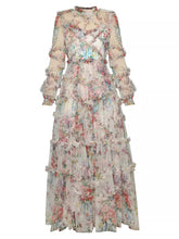 Load image into Gallery viewer, Mesh Floral Print Ruffle Maxi Dress